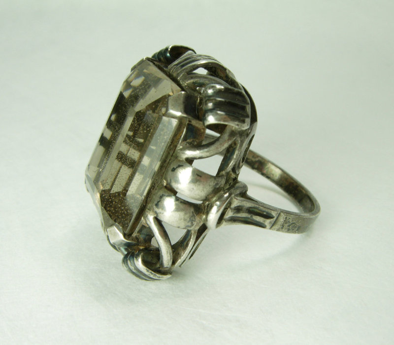 1920s Art Deco German 835 Silver Smoky Quartz Statement Ring