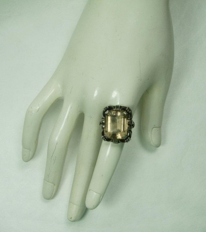 1920s Art Deco German 835 Silver Smoky Quartz Statement Ring