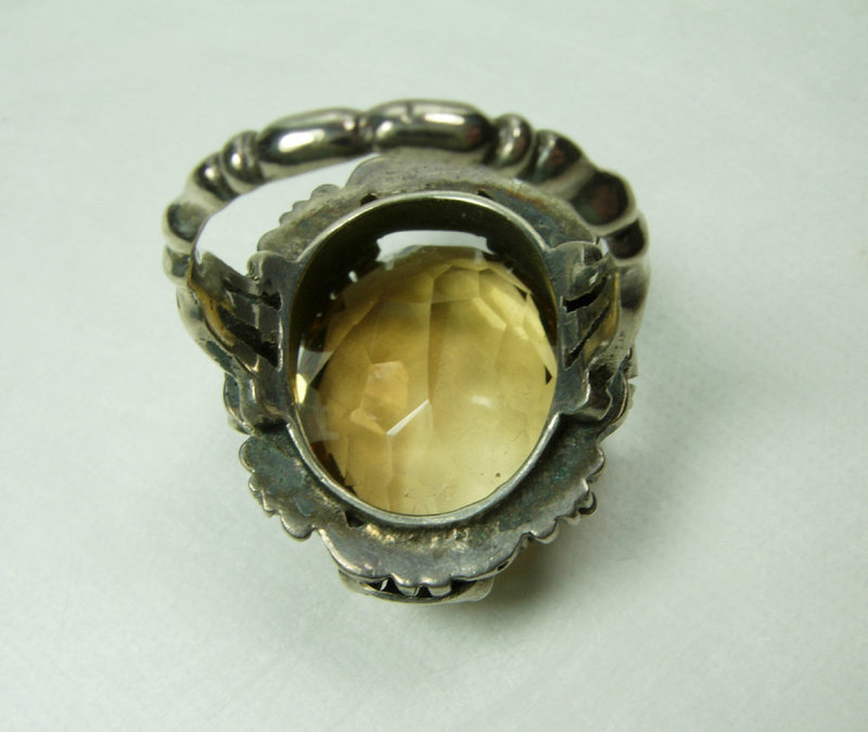 1920s Austro Hungarian Sterling Silver Citrine Statement Ring