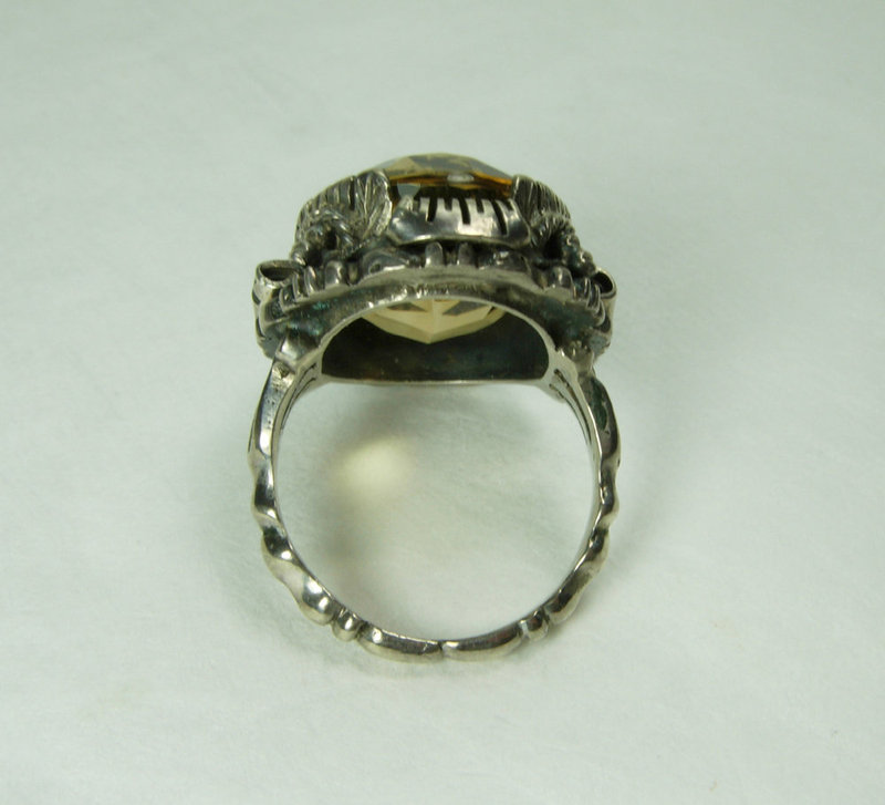 1920s Austro Hungarian Sterling Silver Citrine Statement Ring