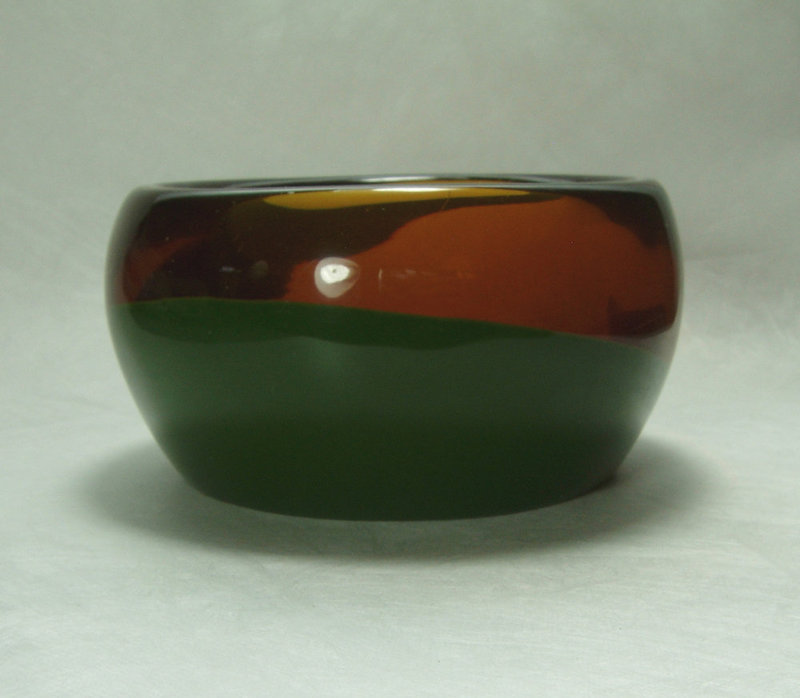 1980s French Couture Modernist Lucite Bracelet Laminated Green Honey