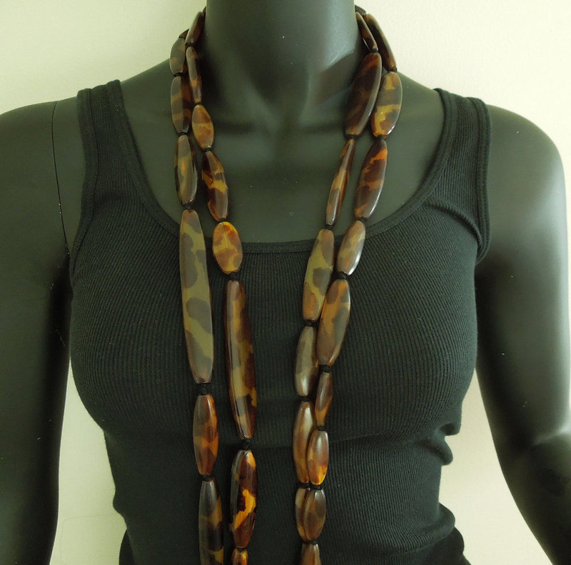 Huge Monies Horn Necklace 84 Inches Faux Tortoise Statement