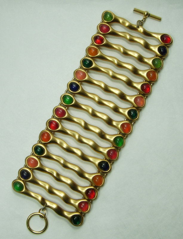 1980s French Huge Runway Modernist Bracelet Poured Resin Jewel Tones