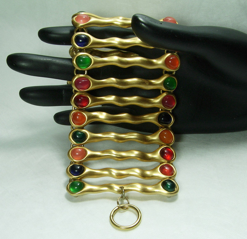 1980s French Huge Runway Modernist Bracelet Poured Resin Jewel Tones