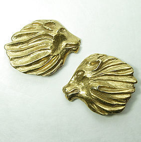 1980s Yves Saint Laurent Lion Head Earrings Goossens Design