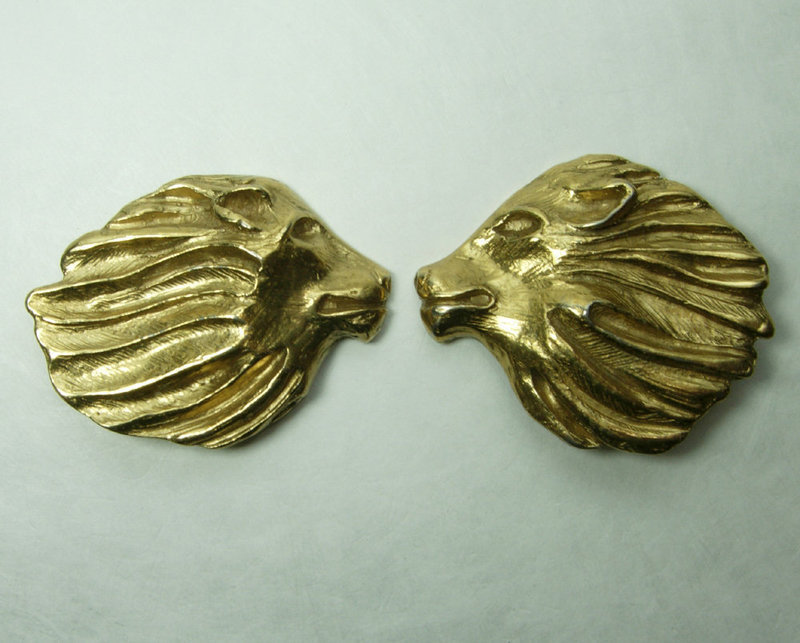 1980s Yves Saint Laurent Lion Head Earrings Goossens Design