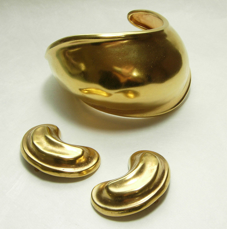 1980s Robert Lee Morris Modernist Cuff Bracelet Earrings