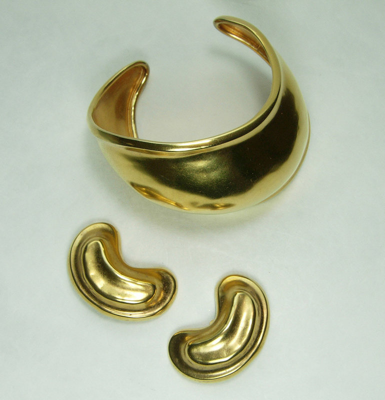 1980s Robert Lee Morris Modernist Cuff Bracelet Earrings