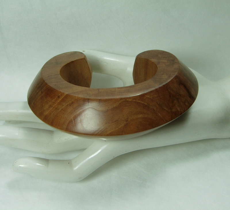 Signed Patricia Von Musulin Lignum Vitae Wood Carved Cuff Bracelet