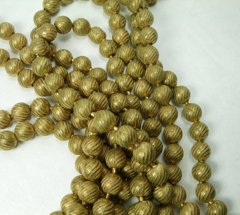 Cascading 1970s French Fluted Bead Chain 58 Inch Necklace