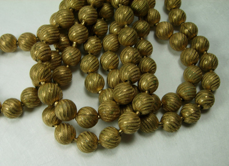 Cascading 1970s French Fluted Bead Chain 58 Inch Necklace