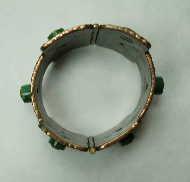 1960s Signed Casa Maya Mexican Copper Brass Hinged Bracelet