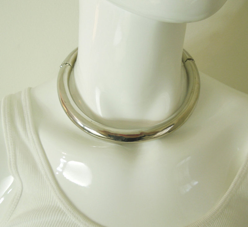 1980s Modernist Collar Choker Necklace Articulated Silvertone