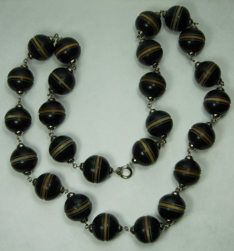 1970s Big Statement French Deco Style Carved Resin Wired Necklace