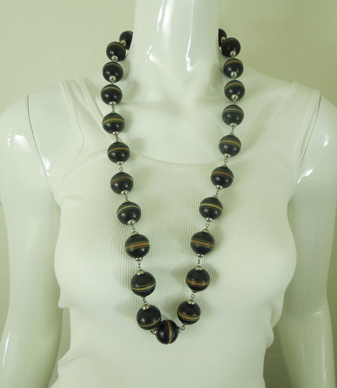 1970s Big Statement French Deco Style Carved Resin Wired Necklace
