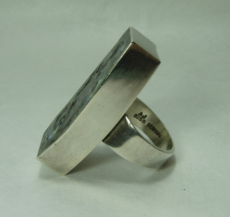 1960s Arne Johansen Denmark Statement Ring Sterling Silver Abalone