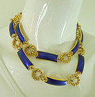 1970s Gucci Italy Blue Guilloche Enamel 39 Inch Necklace / Belt