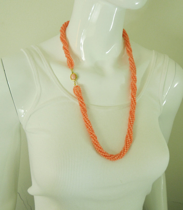 1970s 6 Strand Pink Salmon Angel Skin Coral Necklace Undyed 75 Grams
