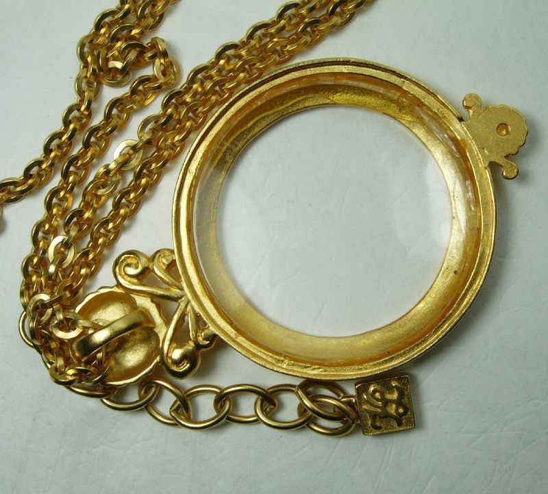 1980s Karl Lagerfeld Magnifying Glass Pendant Necklace Statement Size