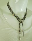 Lariat Necklace Crystals Studs Spikes Curb Chain 39 Inches Tri Color