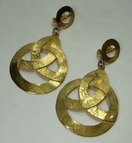 1970s Cadoro Runway Earrings Etruscan Byzantine Style 3.25 Inches