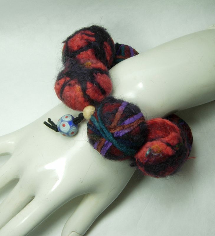 80s Italian Couture Statement Size Modernist Bracelet Wool Yarn Balls