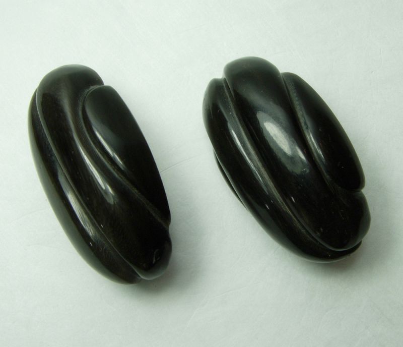 1980s Signed Monies Black Carved Horn Earrings Gerda Lynggaard Runway