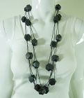 Architectural Unsigned Monies Necklace Black Wood Beads on Thin Cord