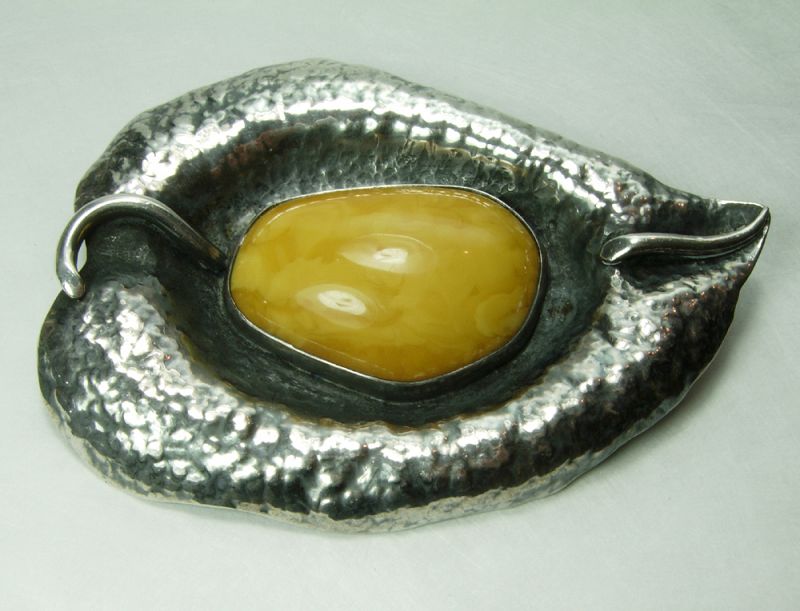 Very Big Egg Yolk Baltic Amber Sterling Silver Brooch Arts &amp; Crafts