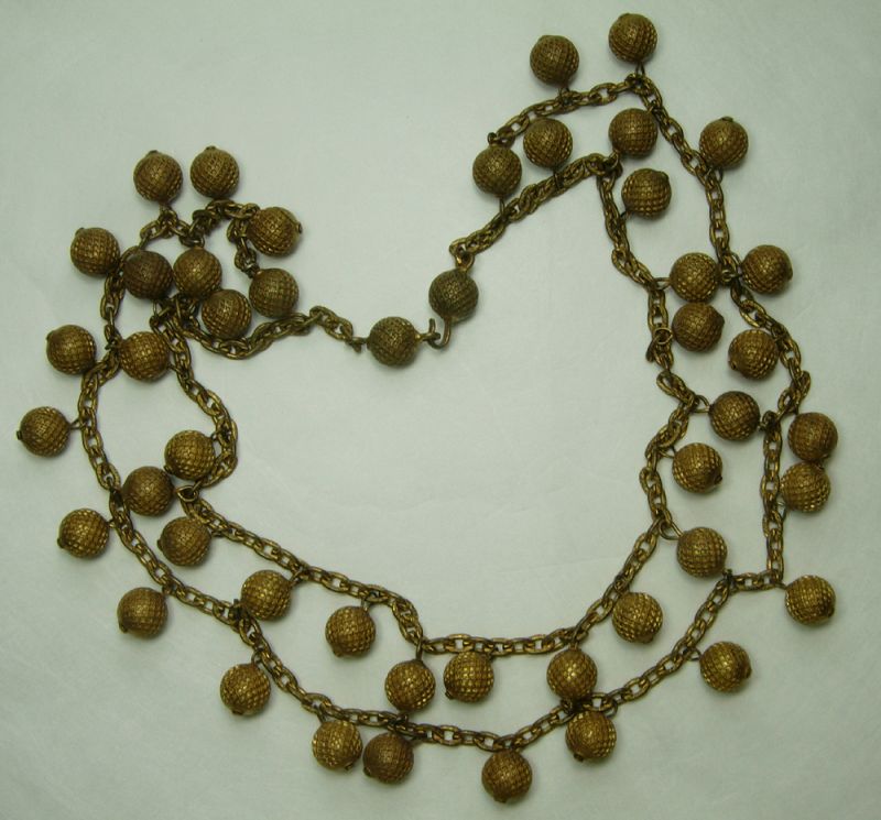 1930s French Festoon Necklace Tiered Chains Drops Goldtone Art Deco