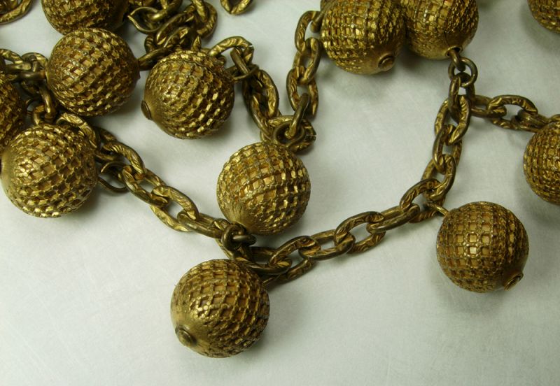 1930s French Festoon Necklace Tiered Chains Drops Goldtone Art Deco