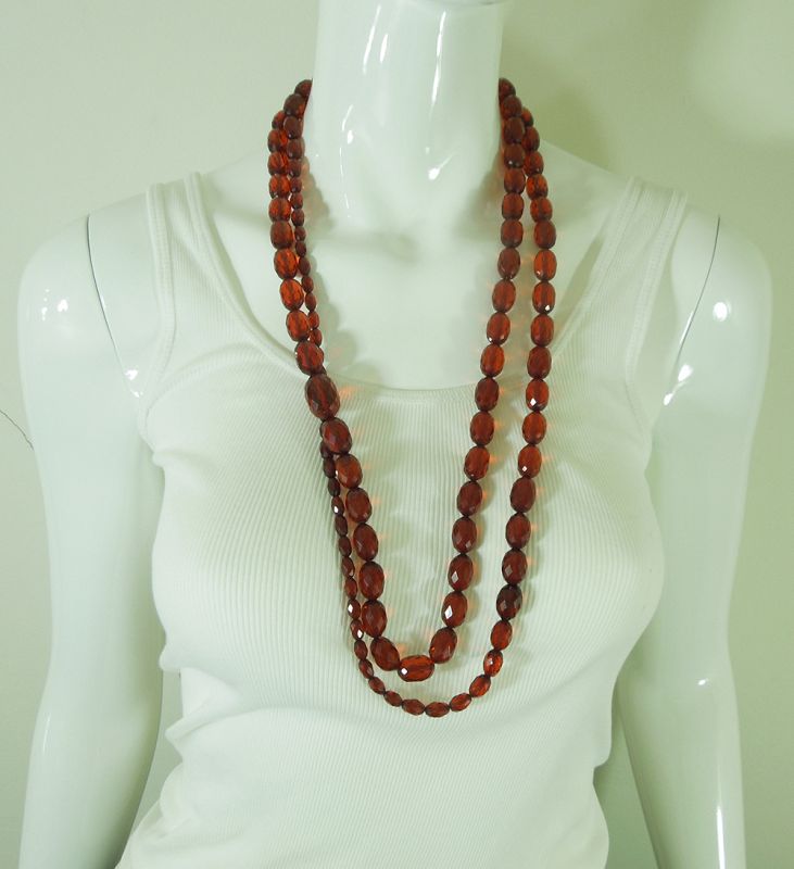 1920s Faceted Cherry Amber Bakelite Necklace 127 Grams 62 Inches