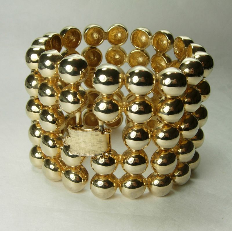 1980s Couture Modernist Heavy Articulated Link Bracelet Wide Cuff