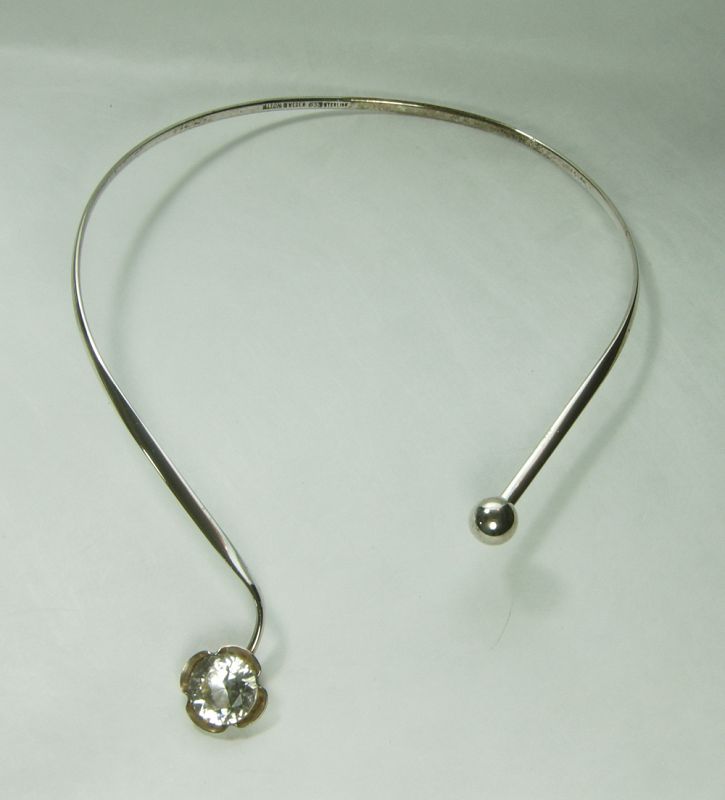 1970s Alton Sweden 935 Sterling Silver Rock Crystal Necklace Modernist