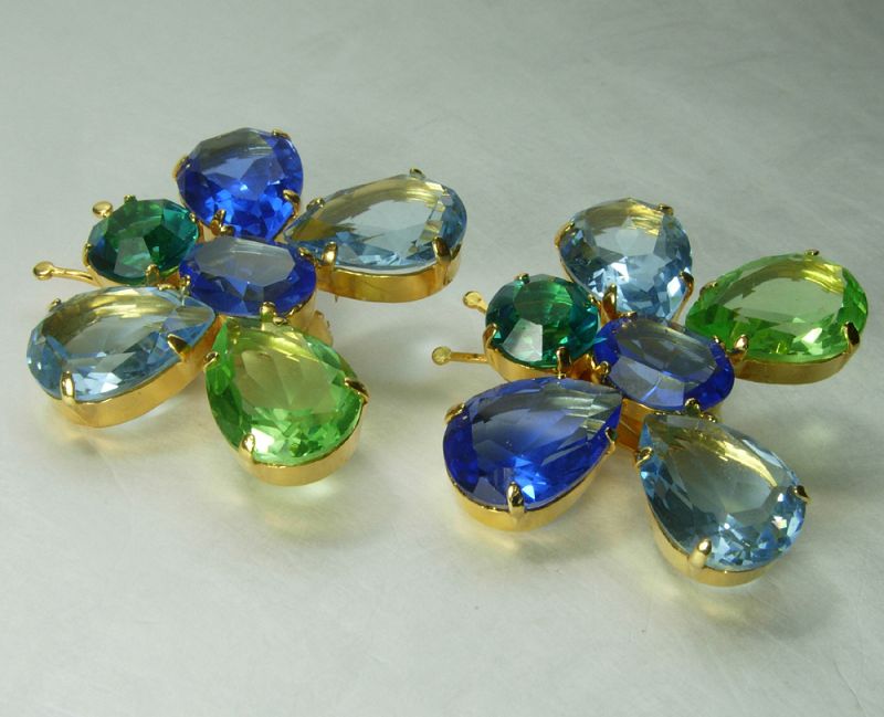 1980s Philippe Ferrandis Paris Earrings Butterflies Huge Glass Stones