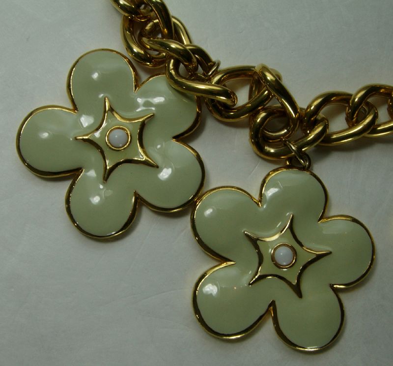 1992 Escada Runway Couture Bib Charm Necklace Pale Green Flower Drops