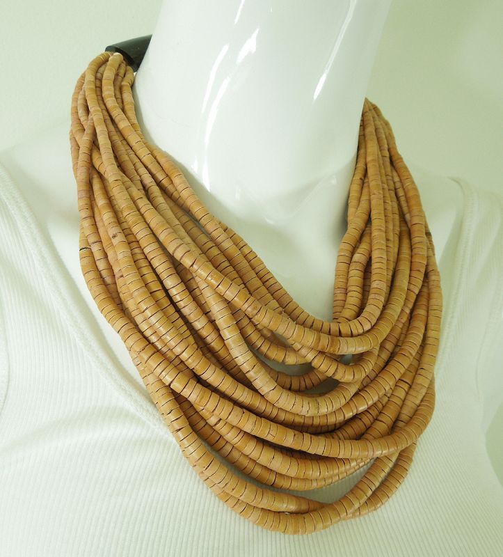 Unsigned Monies Coconut Shell Carved Horn Necklace 17 Strands Runway