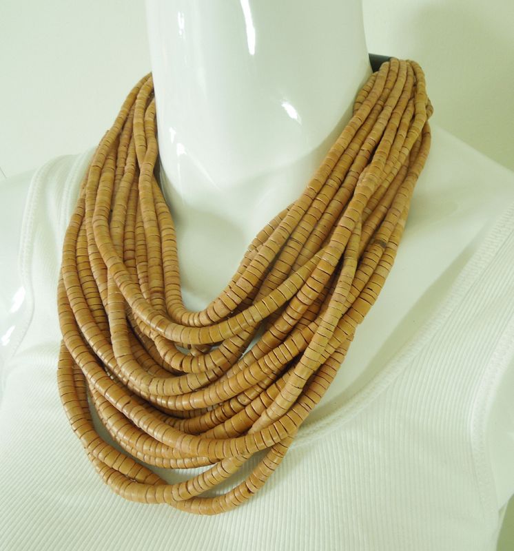 Unsigned Monies Coconut Shell Carved Horn Necklace 17 Strands Runway