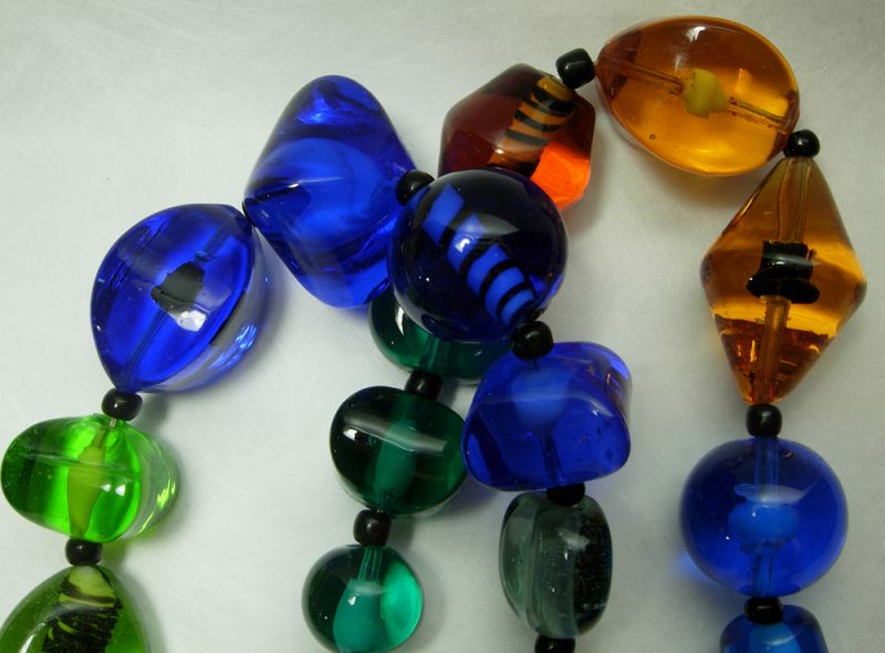 1960s Necklace Huge Art Glass French Beads Jewel Tones 27 Inches