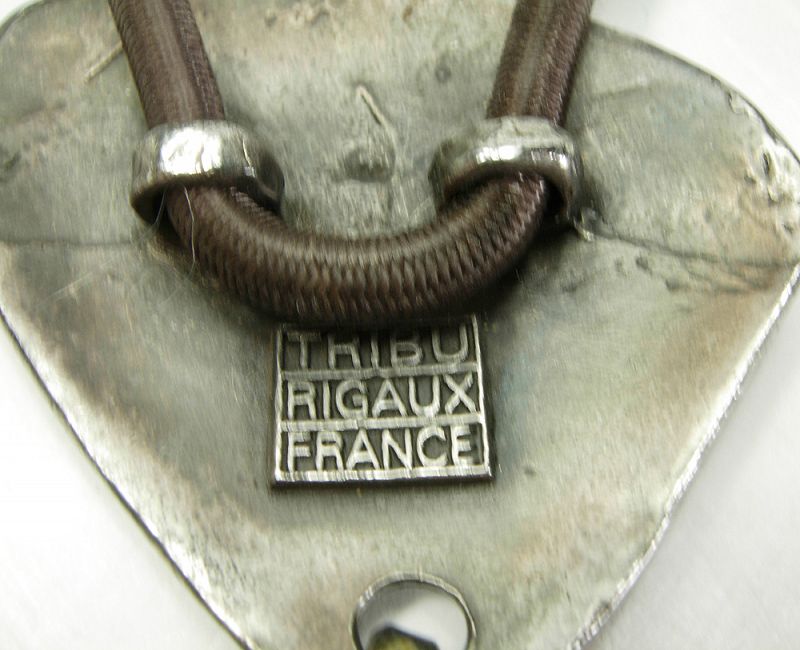 90s Couture Necklace La Tribu Rigaux France Sculpted Metal Carved Horn