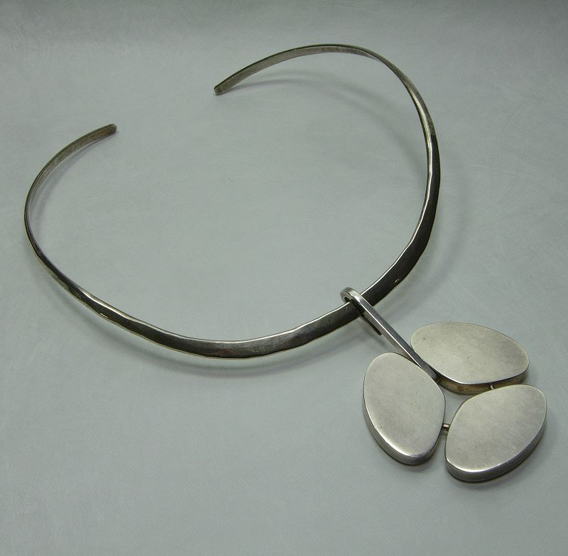 1960s Hans Hansen Denmark Sterling Silver Pendant on Sterling Necklace