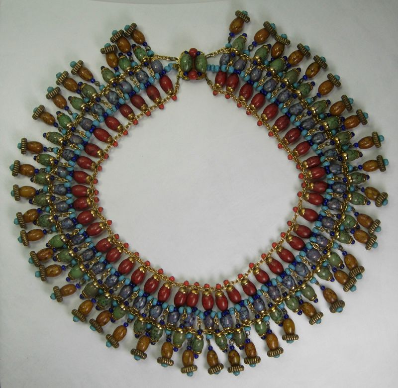 60s French Glass Collier Huge Necklace Faux Jade Amber Coral Turquoise