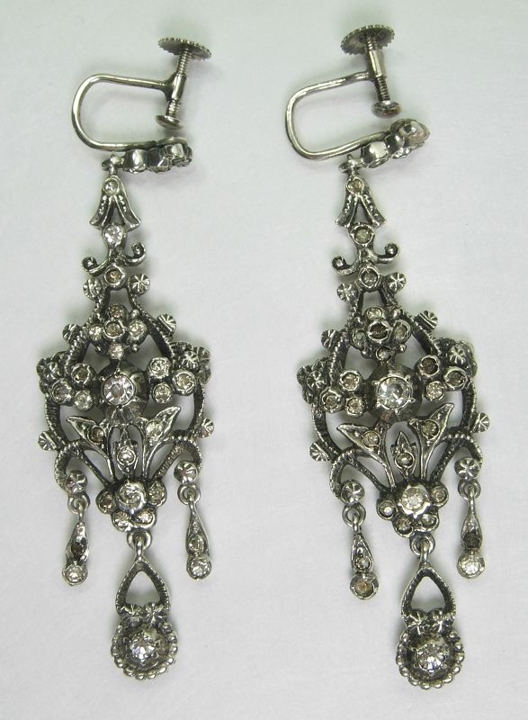 C 1910 935 Silver Paste Stones Earrings Austro Hungarian 18th C Style