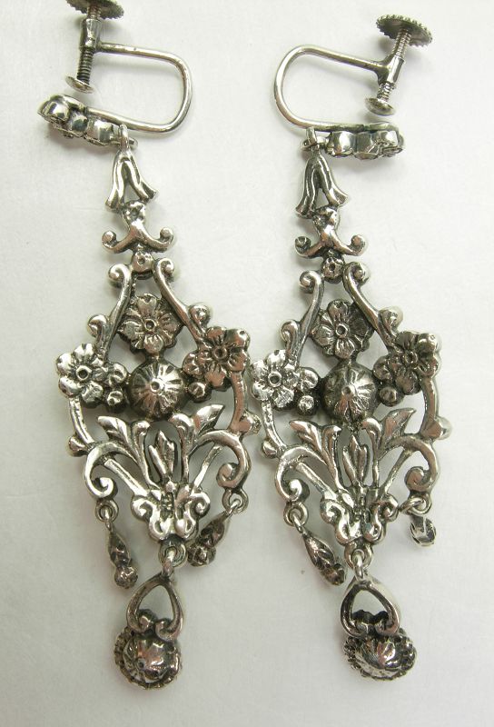 C 1910 935 Silver Paste Stones Earrings Austro Hungarian 18th C Style