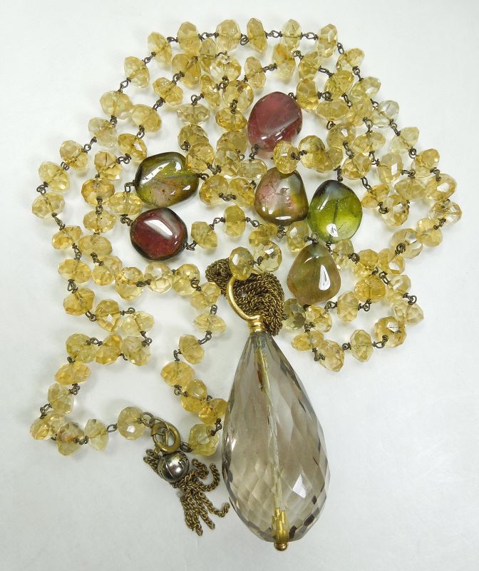 Pellini Italy Long Pendant Necklace Tourmaline Citrine Smoky Quartz