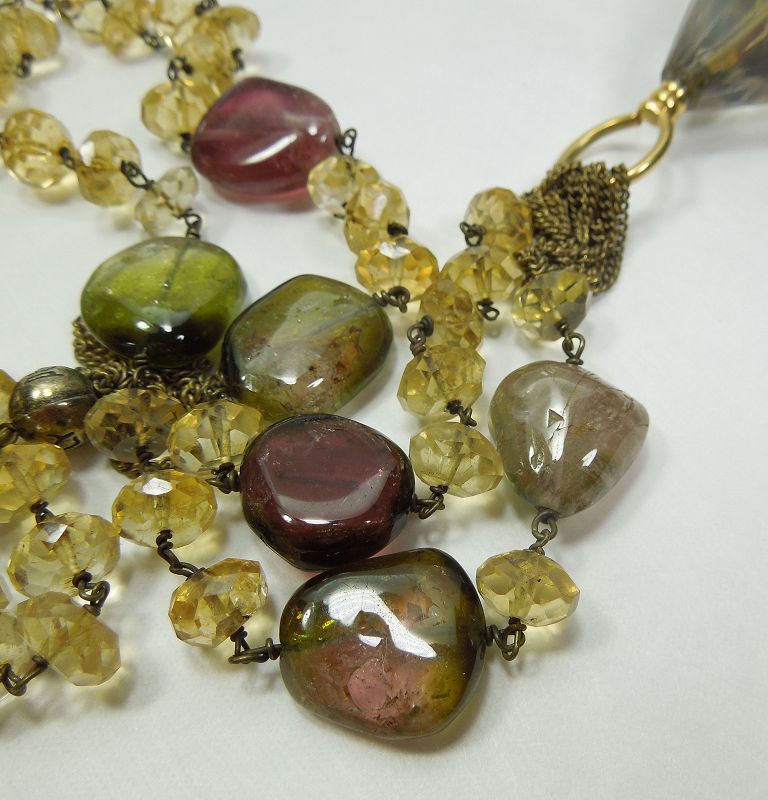 Pellini Italy Long Pendant Necklace Tourmaline Citrine Smoky Quartz