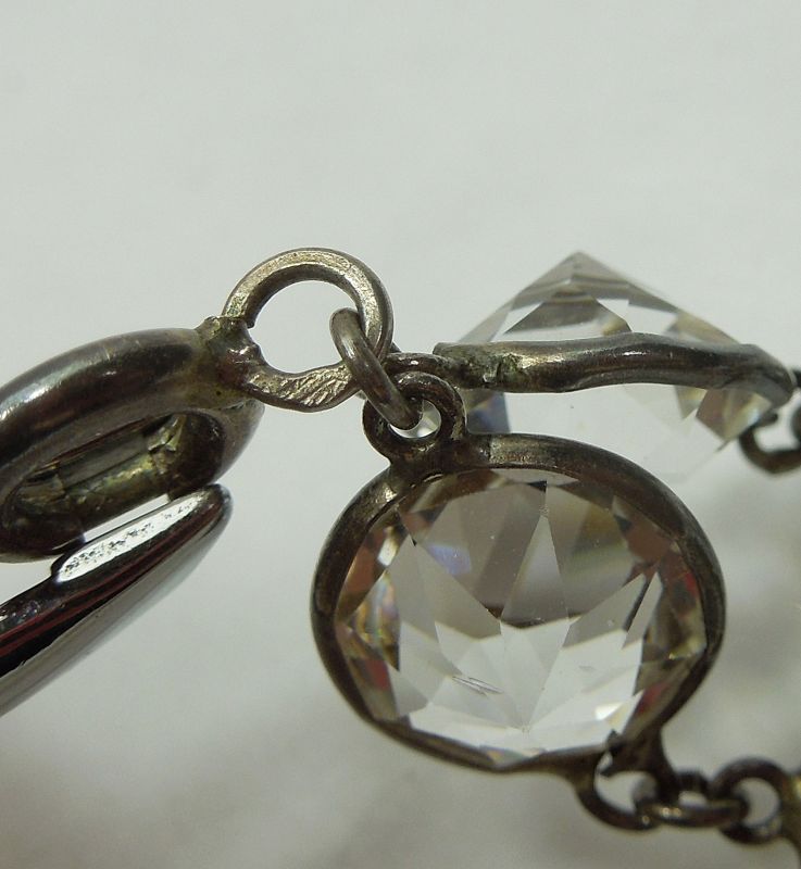 Antique French Silver Rock Crystal Guard Chain Necklace Large Stones