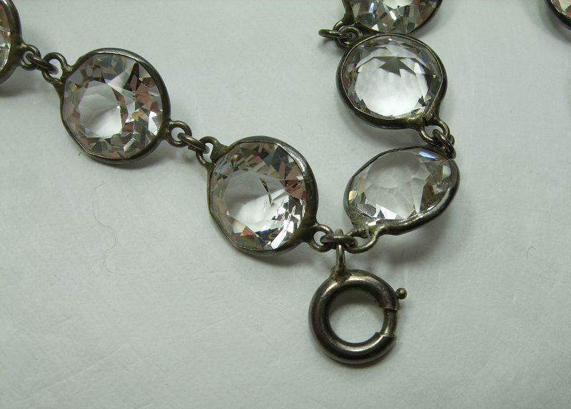 Antique French Silver Rock Crystal Guard Chain Necklace Large Stones