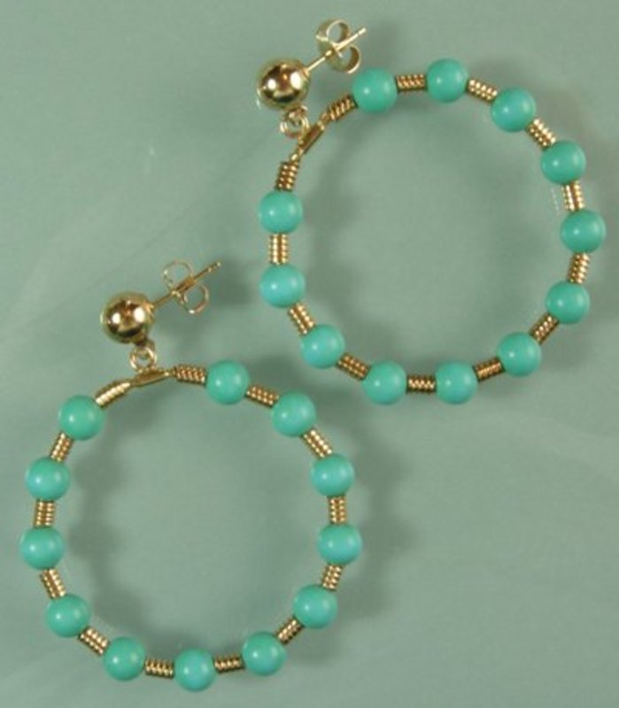 60s Modern 14K Gold Persian Turquoise Pierced Earrings