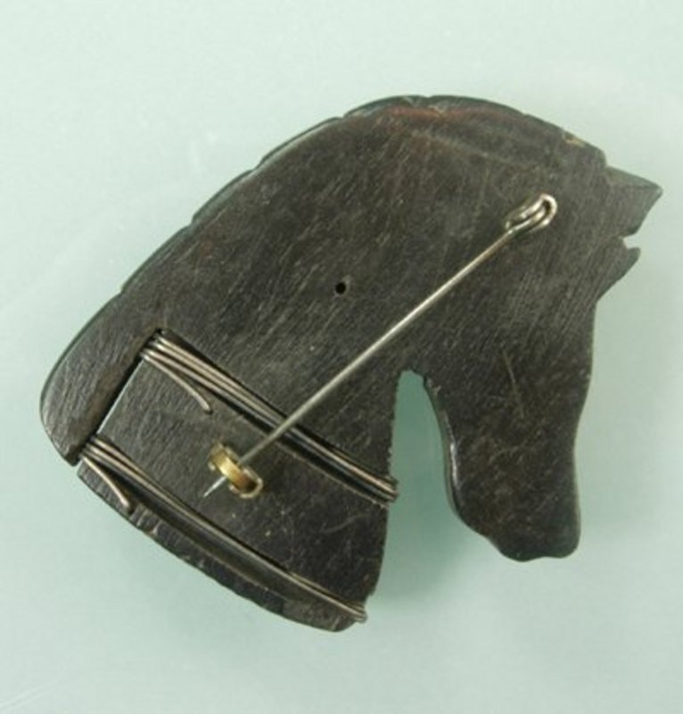 1940s Retro Deco Elzac Horse Form Carved Wood Brooch